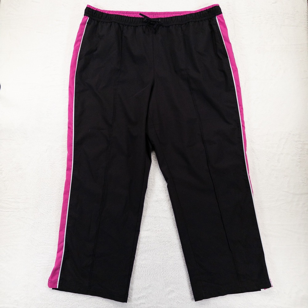 Made For Life Womens Pants 2X Black Pink Stripe Athletic Activewear Straight Leg